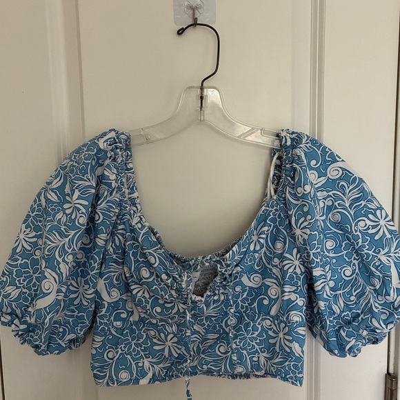 Floral Blue Puff Sleeve Top - Picture 3 of 8